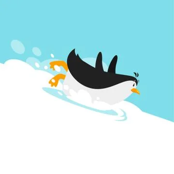 Vector flat style illustration of penguin sliding on the glacier. Illustrazione stock