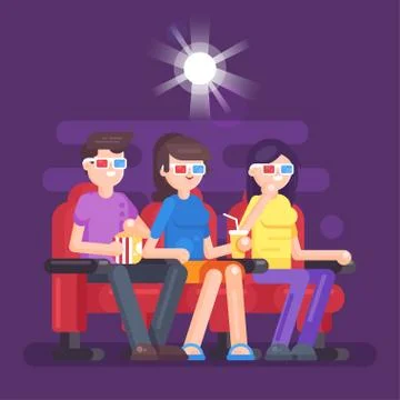 Vector flat style illustration of people watching 3d movie Stock Illustration