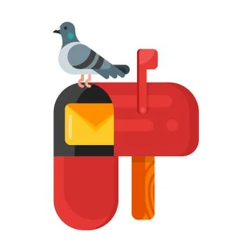 Vector flat style illustration of post pigeon. Stock Illustration