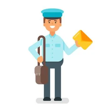 Vector flat style illustration of postman. Stock Illustration