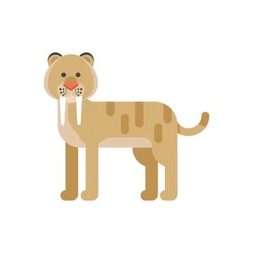 Vector flat style illustration of prehistoric animal - saber-toothed tiger. Stock Illustration