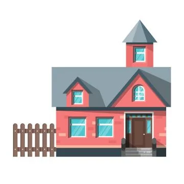Vector flat style illustration of red house. Icon for web. Stock Illustration