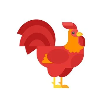 Vector flat style illustration of red rooster symbol of 2017. Stock Illustration