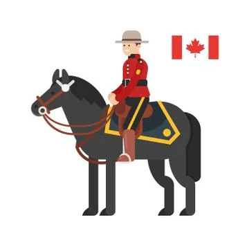 Vector flat style illustration of Royal Canadian Mounted Police. Stock Illustration