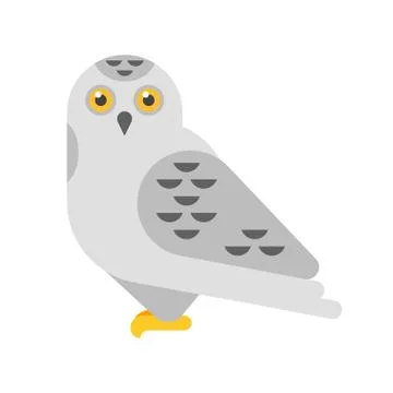 Vector flat style illustration of snowy white owl. Stock Illustration