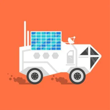 Vector flat style illustration of space rover with solar panel Stock Illustration