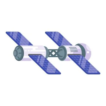 Vector flat style illustration of space station with solar cells. Stock Illustration
