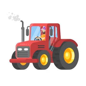 Vector flat style illustration of tractor-driver. Stock Illustration
