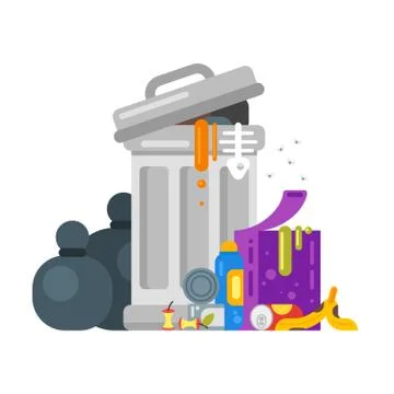 Vector flat style illustration of trash. Spoiled food. Stock Illustration