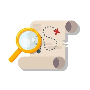 Vector flat style illustration of treasure map. Stock Illustration