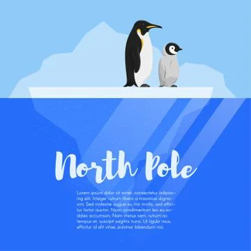 Vector flat style illustration of two penguins on the glacier Stock Illustration