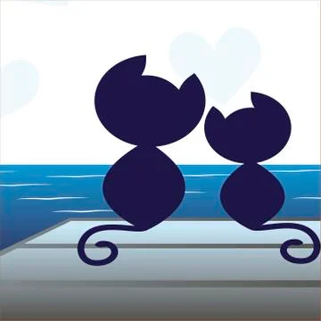 Vector flat style illustration of two abstract decorative cat in love.  Stock Illustration