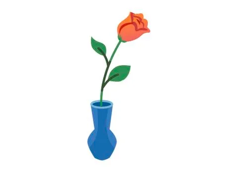 Vector flat style illustration of vase with red rose. Icon for web  Stock Illustration