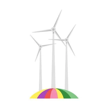 Vector flat style illustration of wind mill on colorful field. Stock Illustration