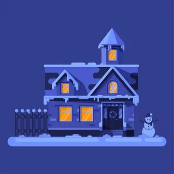 Vector flat style illustration of winter house Stock Illustration