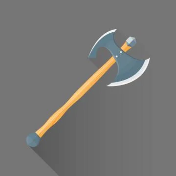 Vector flat style medieval battle double ax illustration icon. Stock Illustration
