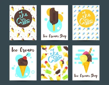 Vector flat style posters with ice cream. Stock Illustration