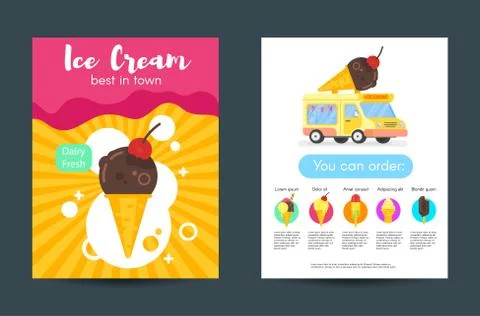 Vector flat style posters with ice cream. Stock Illustration