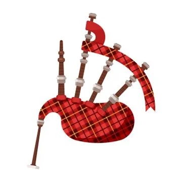 Vector flat style Scottish traditional musical instrument bagpipes. Stock Illustration