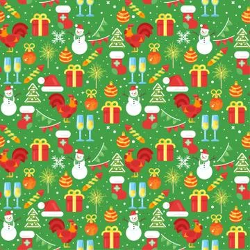 Vector flat style seamless pattern with New 2017 Year icons Stock Illustration