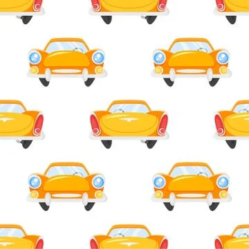 Vector flat style seamless pattern of retro yellow car. イラスト素材