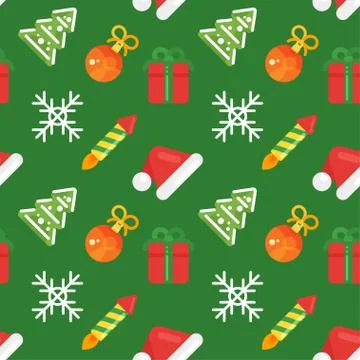 Vector flat style seamless pattern with New 2017 Year icons Stock Illustration