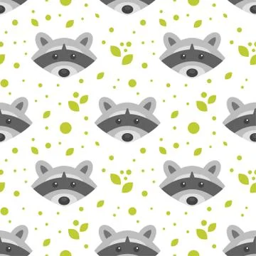 Vector flat style seamless pattern with raccoon Stock Illustration