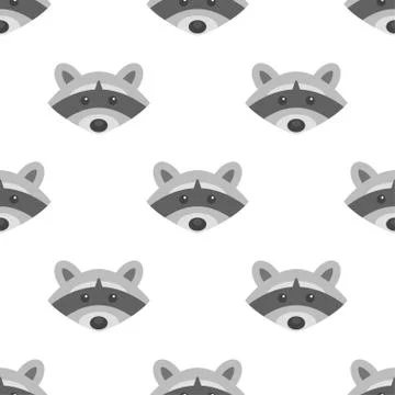 Vector flat style seamless pattern with raccoon. Stock Illustration