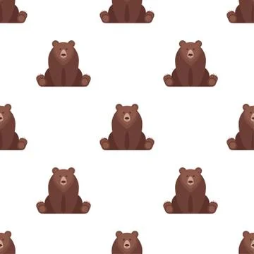 Vector flat style seamless pattern with bear. Stock Illustration