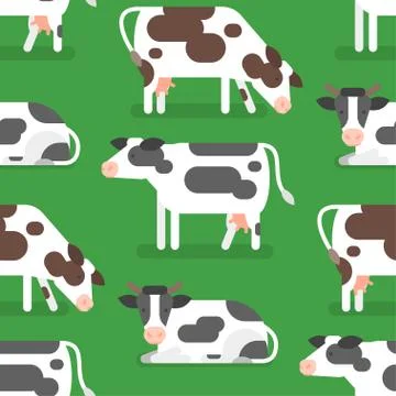 Vector flat style seamless pattern with cow. Stock Illustration