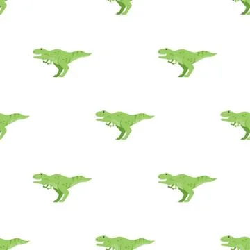 Vector flat style seamless pattern with green dinosaur t-rex. Illustrazione stock