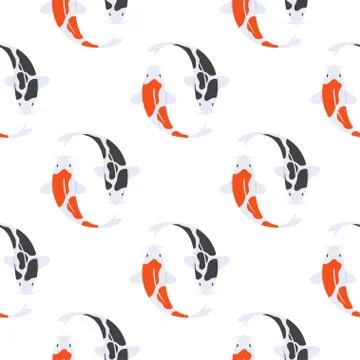 Vector flat style seamless pattern with Japanese koi fish. Stock Illustration