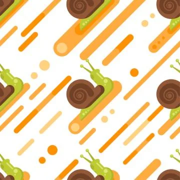 Vector flat style seamless pattern with snail. Stock Illustration