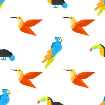 Vector flat style seamless pattern with parrots. Stockillustratie