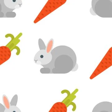 Vector flat style seamless pattern with rabbit and carrot. Stock Illustration