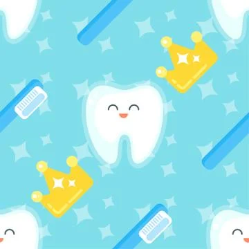 Vector flat style seamless pattern with teeth Stock Illustration