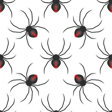 Vector flat style seamless pattern with dangerous black spider Stock Illustration