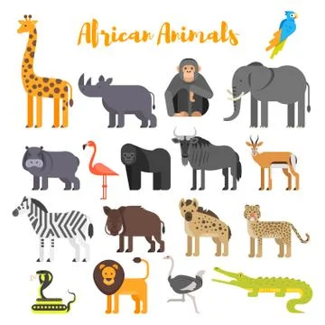 Vector flat style set of African animals. Stock Illustration