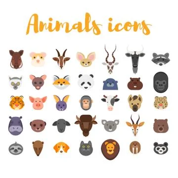 Vector flat style set of animal web icons. Stock Illustration