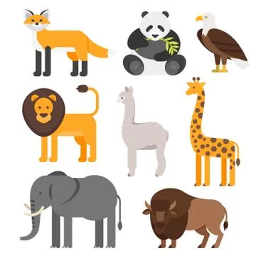 Vector flat style set of animals. Stock Illustration