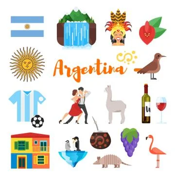 Vector flat style set of Argentina national cultural symbols. Illustrazione stock