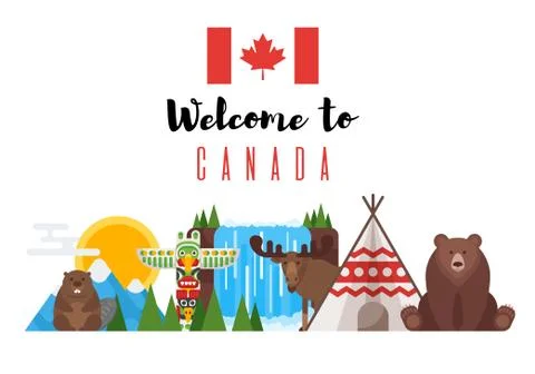 Vector flat style set of Canadian national objects. Stock Illustration