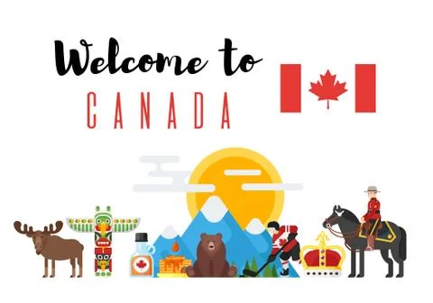 Vector flat style set of Canadian national cultural symbols. Stock Illustration