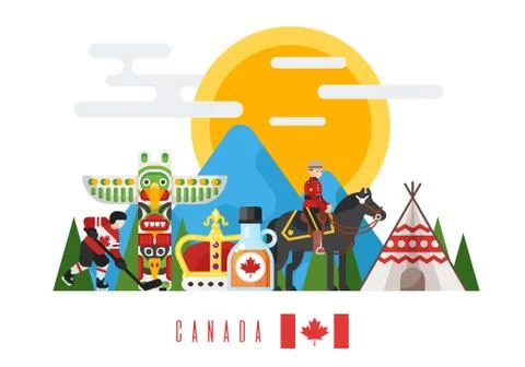Vector flat style set of Canadian national cultural symbols. Stock Illustration