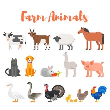 Vector flat style set of farm animals. Stock Illustration