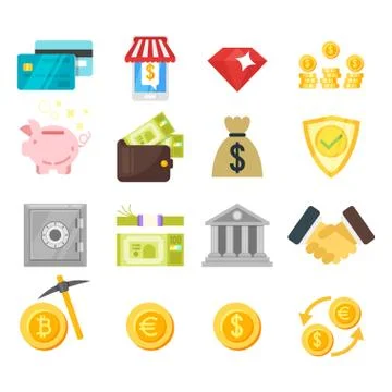 Vector flat style set of finance icons. Stock Illustration