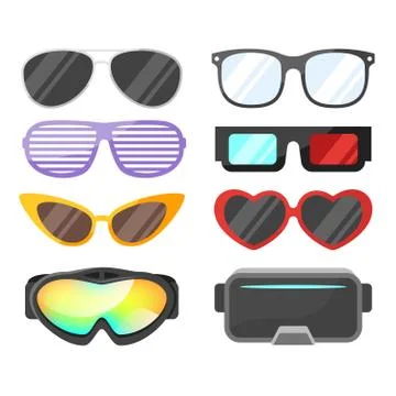Vector flat style set of glasses. Stock Illustration