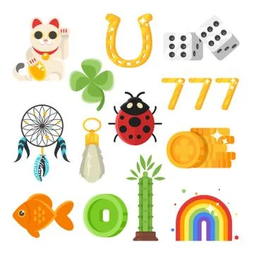 Vector flat style set of luck objects. Stock Illustration