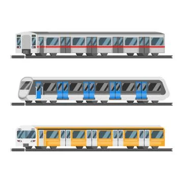 Vector flat style set of metro trains Stock Illustration