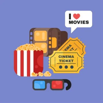 Vector flat style set of old cinema icon for online movies. Stock Illustration